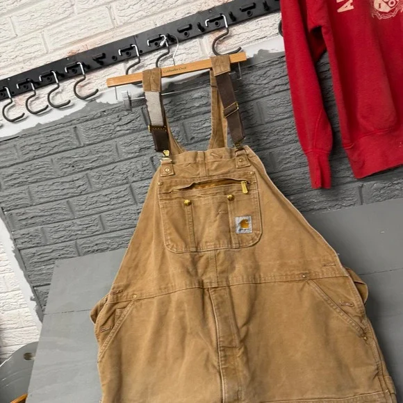 Carhartt R02 BRN Duck Bib Overalls Brown Quilt Lined Double Knee Mens 50x30 - Picture 1 of 6
